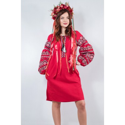 Embroidered boho dress "Fairy Story" Cherry